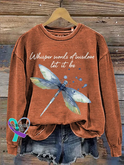 Whisper Words Of Wisdom Let It Be Dragonfly Print Casual Sweatshirt Orange / S