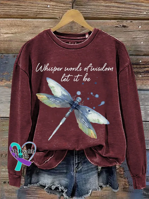 Whisper Words Of Wisdom Let It Be Dragonfly Print Casual Sweatshirt Red / S