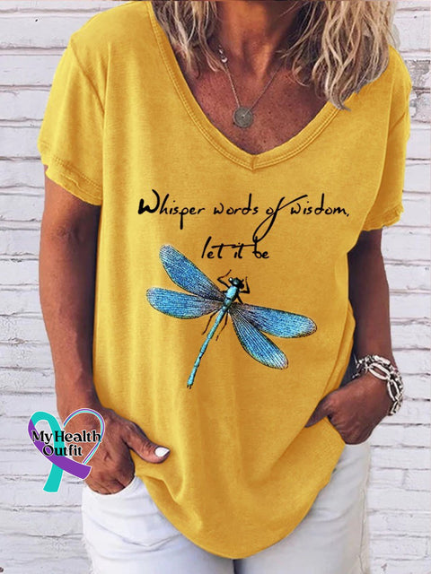 Whisper Words Of Wisdom Let It Be Dragonfly Women T-Shirt Yellow / S