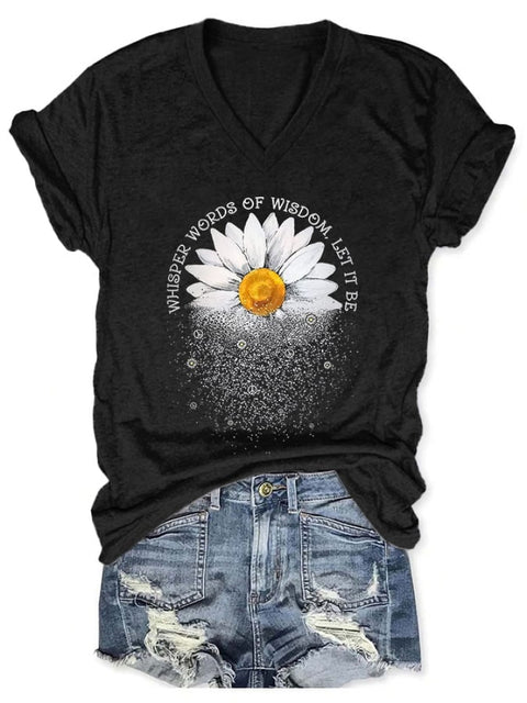 Whisper Words Of Wisdom Let It Be Print V-Neck T-Shirt Black / S