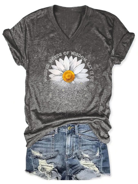 Whisper Words Of Wisdom Let It Be Print V-Neck T-Shirt Grey / S