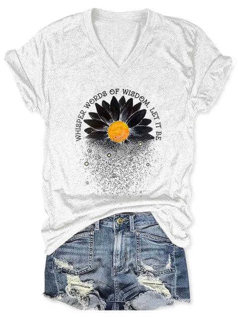 Whisper Words Of Wisdom Let It Be Print V-Neck T-Shirt White / S