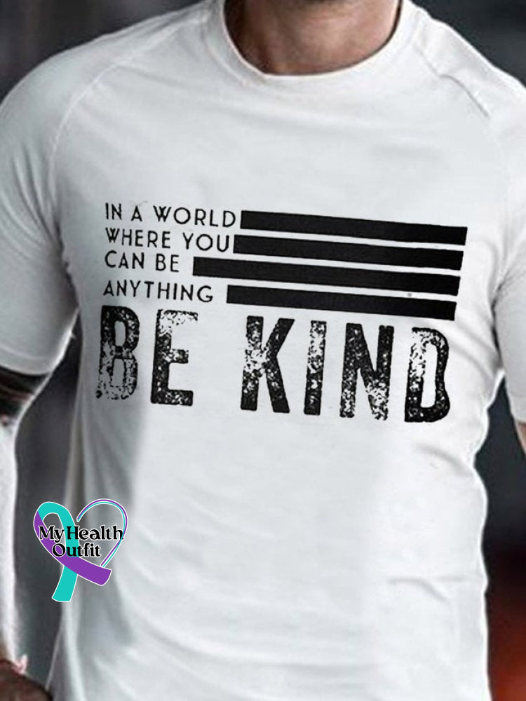 White Crew Neck Casual Cotton-Blend Men’s Be Kind Print Tee