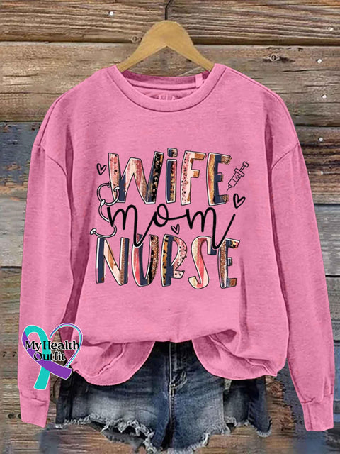 Wife Mom Nurse Art Print Pattern Casual Sweatshirt Pink / S