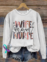 Wife Mom Nurse Art Print Pattern Casual Sweatshirt White / S