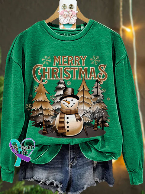 Winter Snowman Christmas Casual Print Sweatshirt Green / S