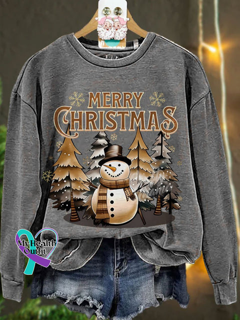 Winter Snowman Christmas Casual Print Sweatshirt Grey / S