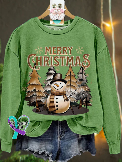 Winter Snowman Christmas Casual Print Sweatshirt Lightgreen / S