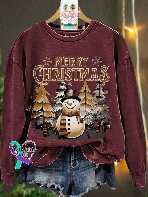 Winter Snowman Christmas Casual Print Sweatshirt Maroon / S