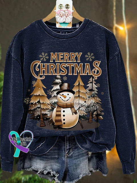 Winter Snowman Christmas Casual Print Sweatshirt Navyblue / S