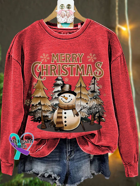Winter Snowman Christmas Casual Print Sweatshirt Red / S