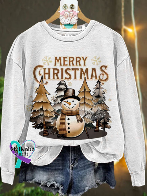Winter Snowman Christmas Casual Print Sweatshirt White / S