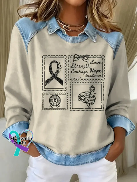Woman’s Alzheimer Awareness Art Casual Long Sleeve Print Casual Sweatshirt Apricot / S