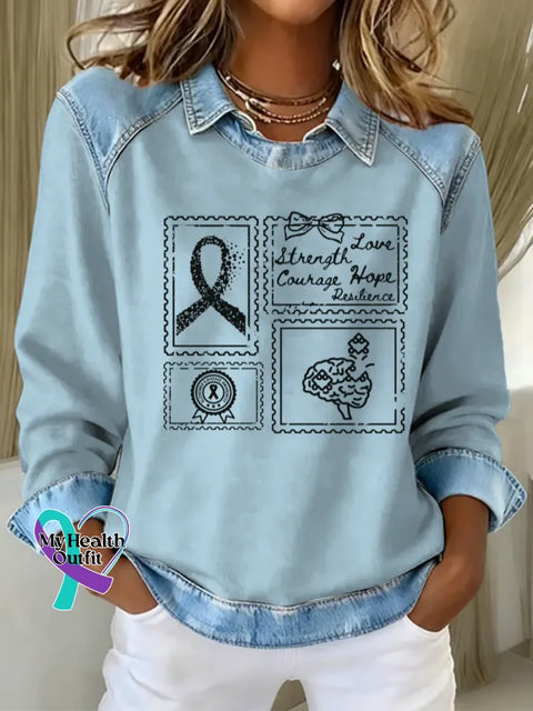 Woman’s Alzheimer Awareness Art Casual Long Sleeve Print Casual Sweatshirt Blue / S