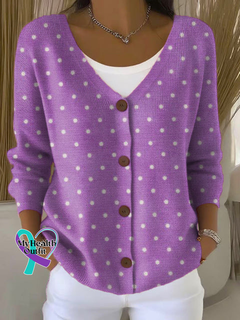 Woman’s Alzheimer Awareness Art Print Buttoned V-neck Cardigan Sweater Multicolor / S