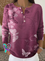 Woman’s Alzheimer Awareness Art Purple Print Buttoned Cardigan Sweater Multicolor / S