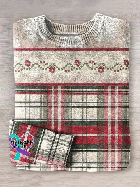 Woman’s Christmas Art Plaid Print Sweater Multicolor / S