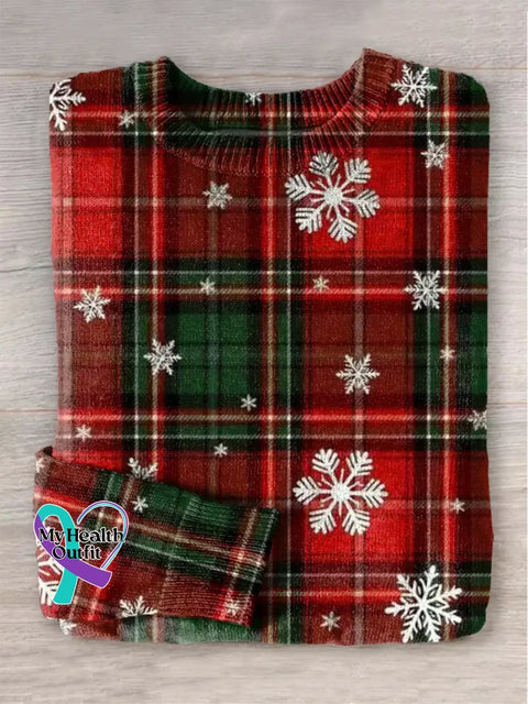 Woman’s Christmas Art Plaid Print Sweater Red / S