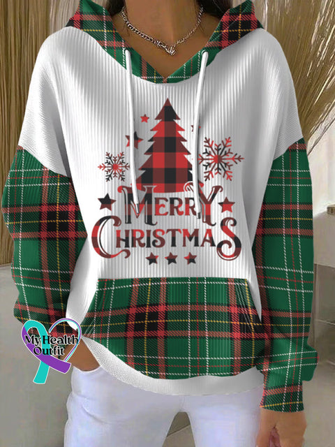 Woman’s Christmas Tree Art Casual Hoodie Sweatshirt PlaidGreen / S