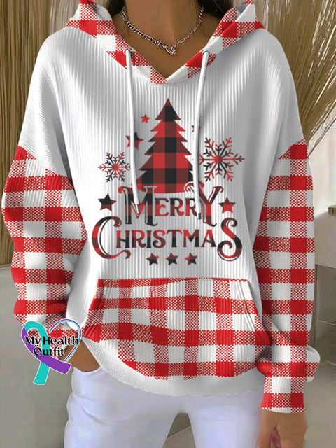 Woman’s Christmas Tree Art Casual Hoodie Sweatshirt PlaidRed / S