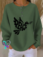 Woman’s Peace Art Vintage Print Casual Sweatshirt Green / S