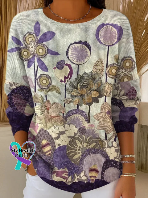 Woman’s Purple Alzheimer Awareness Art Casual Pullover Sweater Multicolor / S