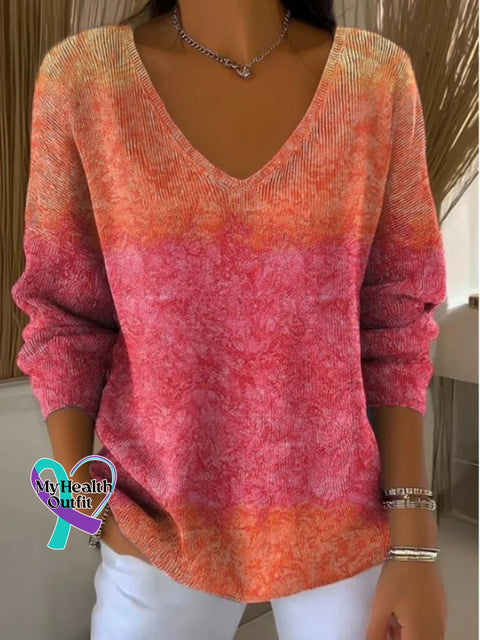 Women Cotton Ombre Long Sleeve Comfy Casual Sweater Orange / S /new-trends