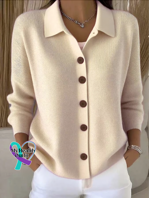 Women Cotton Plain Long Sleeve Comfy Casual Cardigan Apricot / S arrivals