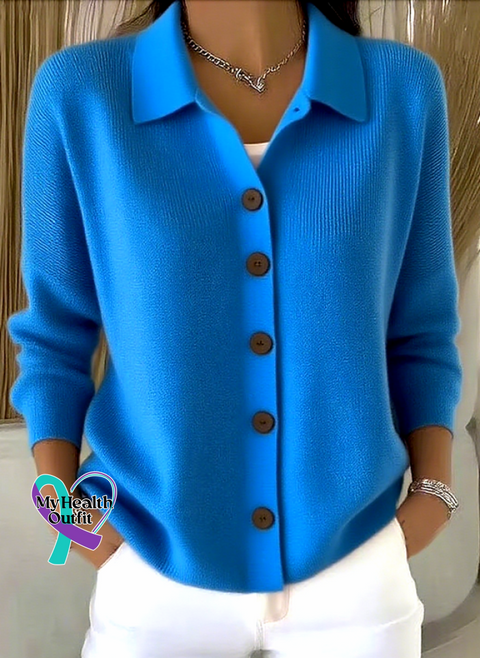 Women Cotton Plain Long Sleeve Comfy Casual Cardigan Blue / S arrivals