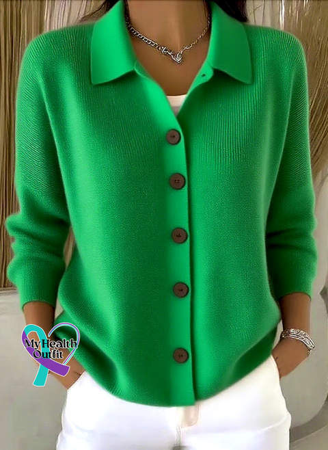 Women Cotton Plain Long Sleeve Comfy Casual Cardigan Green / S arrivals