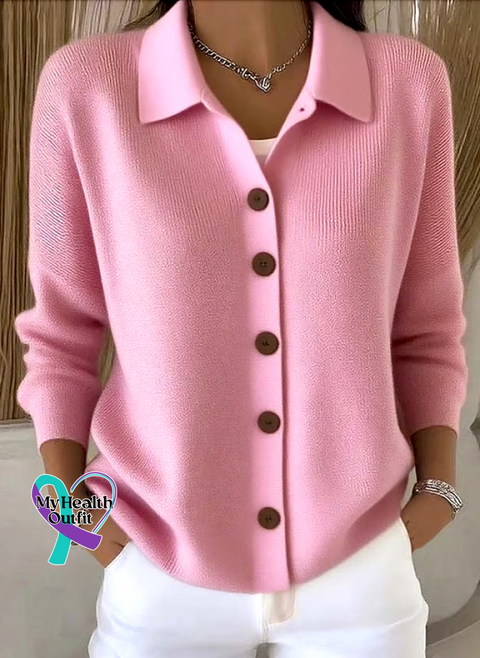 Women Cotton Plain Long Sleeve Comfy Casual Cardigan Pink / S arrivals