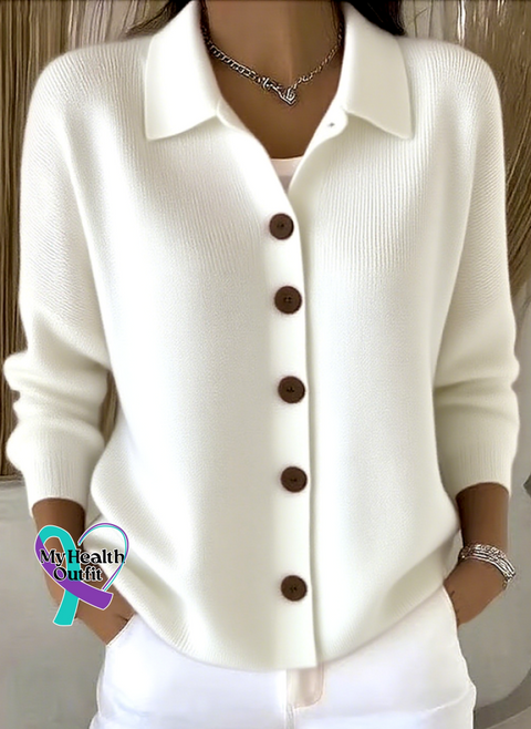 Women Cotton Plain Long Sleeve Comfy Casual Cardigan White / S arrivals