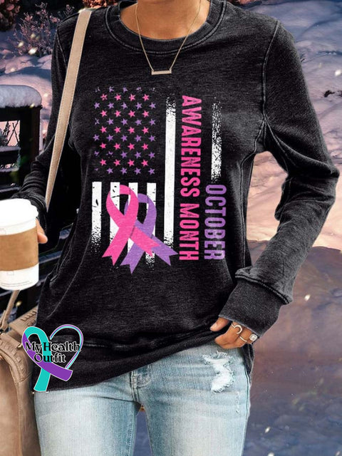 Women October Breast Cancer & Domestic Violence Awareness Month Print Sweatshirt Black / S