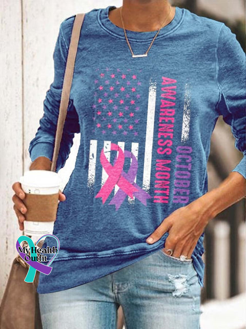 Women October Breast Cancer & Domestic Violence Awareness Month Print Sweatshirt Blue / S
