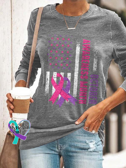 Women October Breast Cancer & Domestic Violence Awareness Month Print Sweatshirt Grey / S