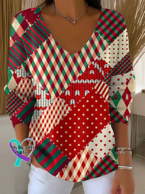 Women ’s Christmas Print V Neck Sweater Multicolor / S