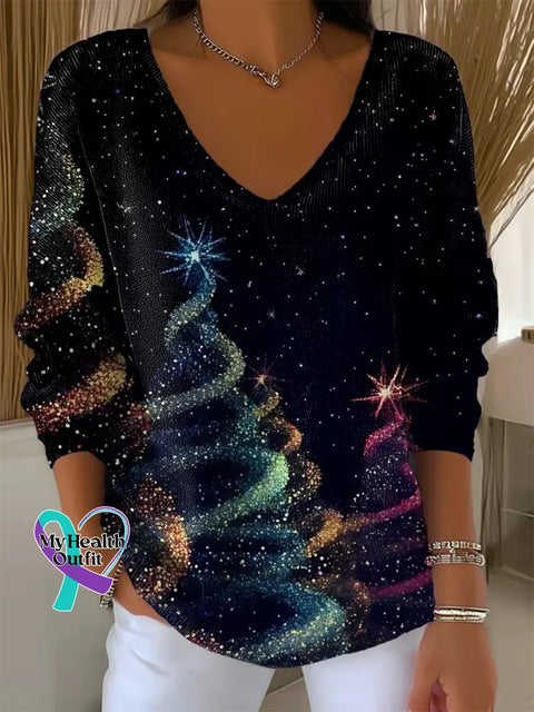 Women ’s Christmas Print V Neck Sweater Multicolor / S