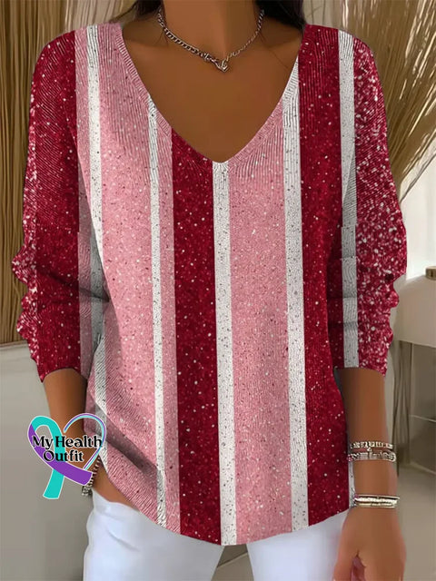 Women ’s Christmas Print V Neck Sweater Multicolor / S