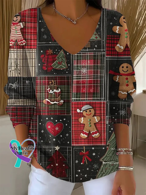 Women ’s Christmas Print V Neck Sweater Multicolor / S