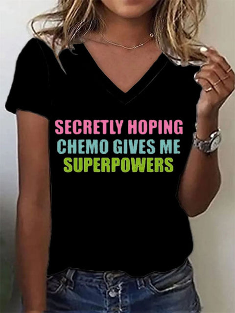 Women Secretly Hoping Breast Cancer Awareness Art Print V-Neck Casual T-Shirt Black / S