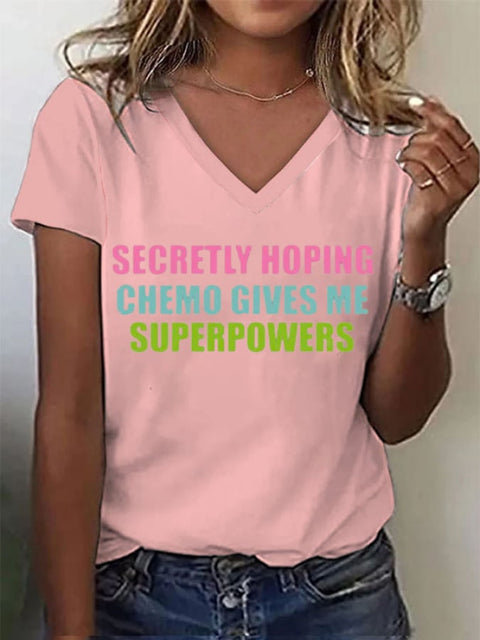 Women Secretly Hoping Breast Cancer Awareness Art Print V-Neck Casual T-Shirt Pink / S