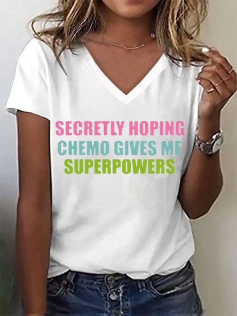 Women Secretly Hoping Breast Cancer Awareness Art Print V-Neck Casual T-Shirt White / S