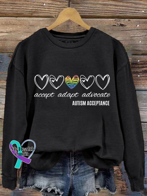 Women’s Accept Adapt Avocate Autism Acceptance Printed Sweatshirt Black / S