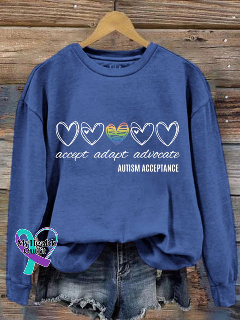 Women’s Accept Adapt Avocate Autism Acceptance Printed Sweatshirt Blue / S