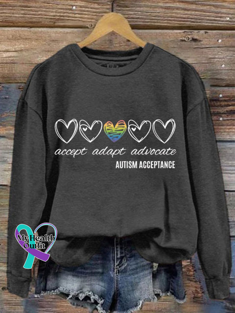 Women’s Accept Adapt Avocate Autism Acceptance Printed Sweatshirt Dark Grey / S