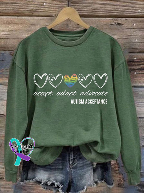 Women’s Accept Adapt Avocate Autism Acceptance Printed Sweatshirt Green / S