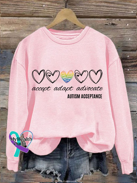 Women’s Accept Adapt Avocate Autism Acceptance Printed Sweatshirt Light Pink / S
