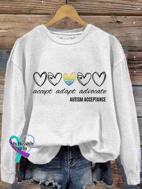 Women’s Accept Adapt Avocate Autism Acceptance Printed Sweatshirt White / S