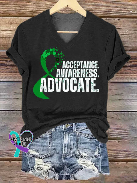Women’s ACCEPTANCE. AWARENESS. ADVOCATE. Mental Health Awareness V-neck Casual T-Shirt Black / S