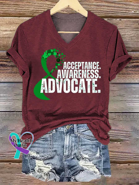 Women’s ACCEPTANCE. AWARENESS. ADVOCATE. Mental Health Awareness V-neck Casual T-Shirt Red / S
